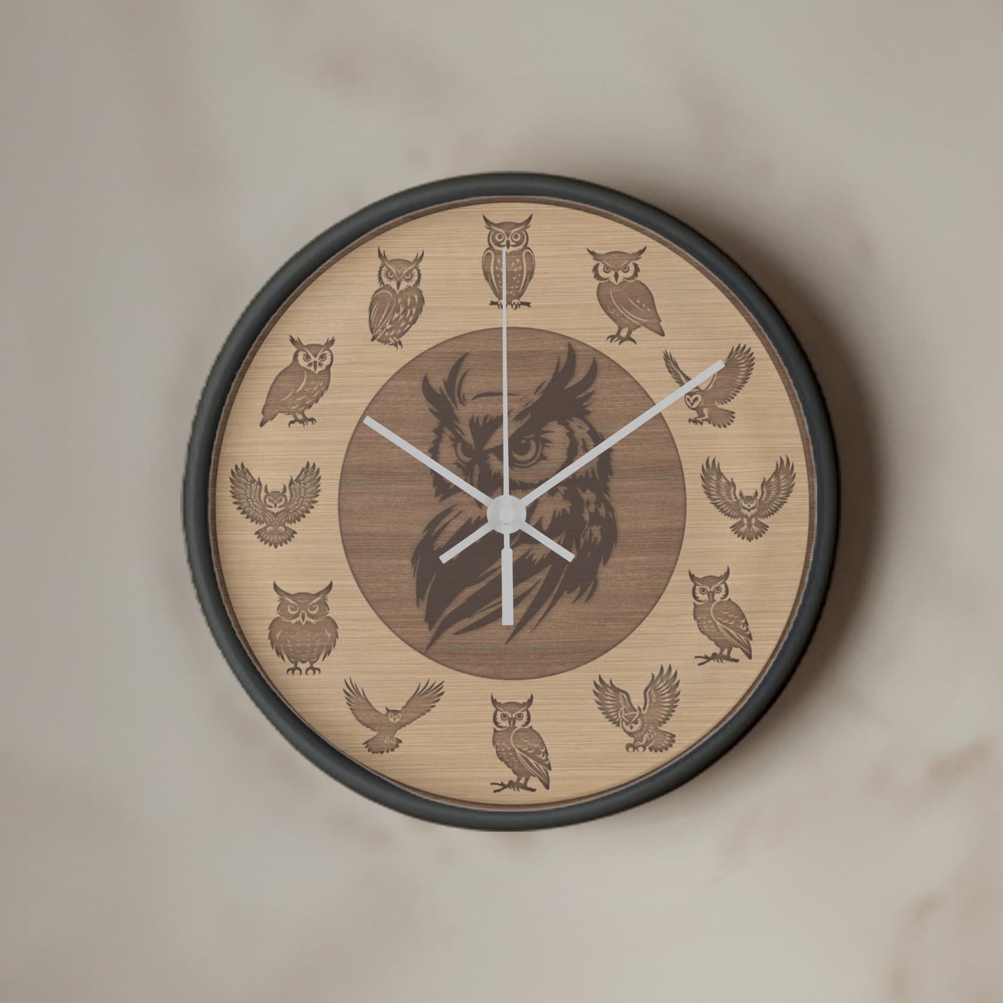 Wooden Owl Wall Clock - Rustic Wall Art, 10in Quartz, Owl Lover Gift, Farmhouse Decor, Cute Animal Accent