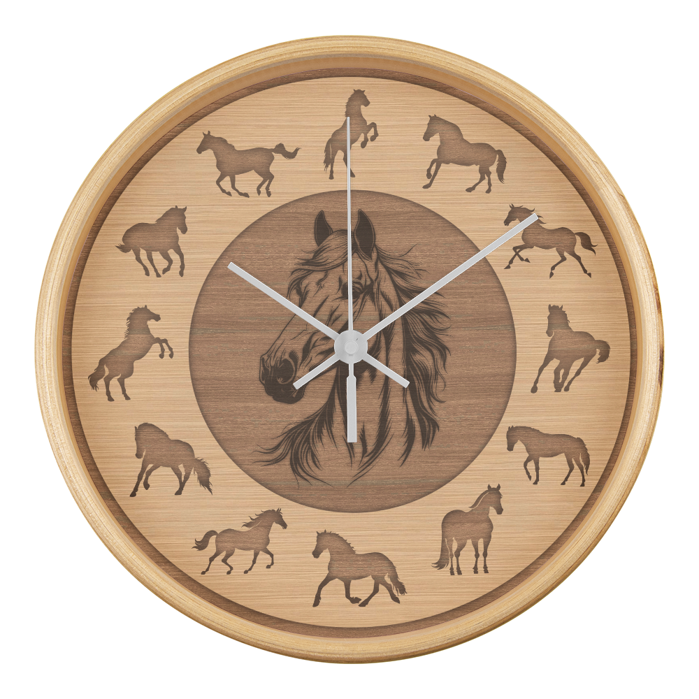 Perfect Wood Frame 10" Wall Clock - Great Gift for Horse Owners Animal Lovers Pet Rescuers, Mother Day, Father Day or Any Special Occasion.
