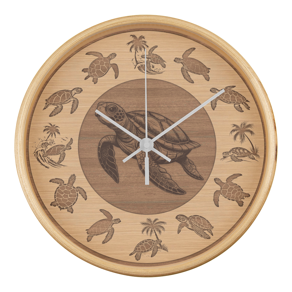 Wooden Sea Turtle Wall Clock - Rustic Wall Art, 10in Quartz, Turtle Lover Gift, Coastal Decor, Ocean Accent