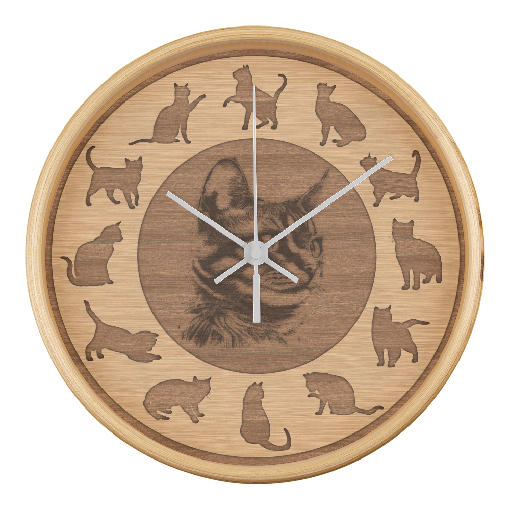Perfect Wood Frame 10" Wall Clock - Great Gift for Cat Lovers Animal Lovers Pet Rescuers, Mother Day, Father Day or Any Special Occasion.