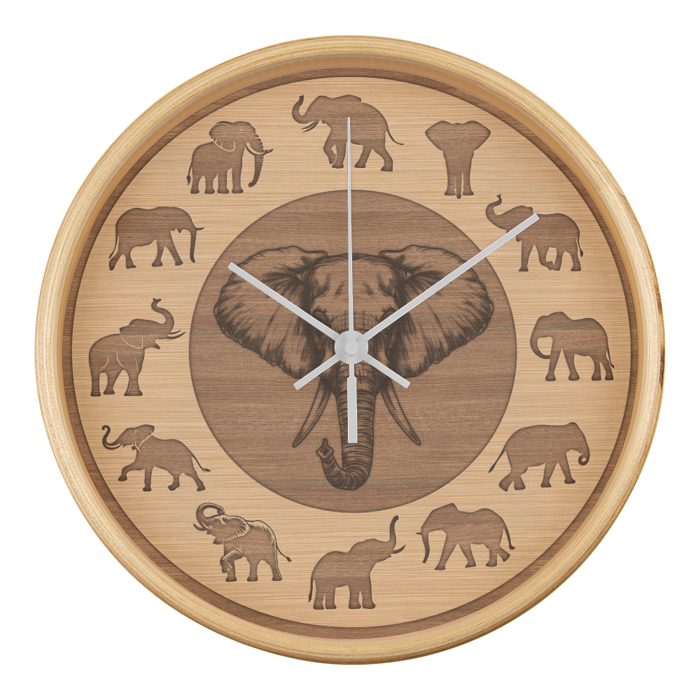 Perfect Wood Frame 10" Wall Clock - Great Gift for Elephant Lovers Animal Lovers Pet Rescuers, Mother Day, Father Day or Any Special Occasion.