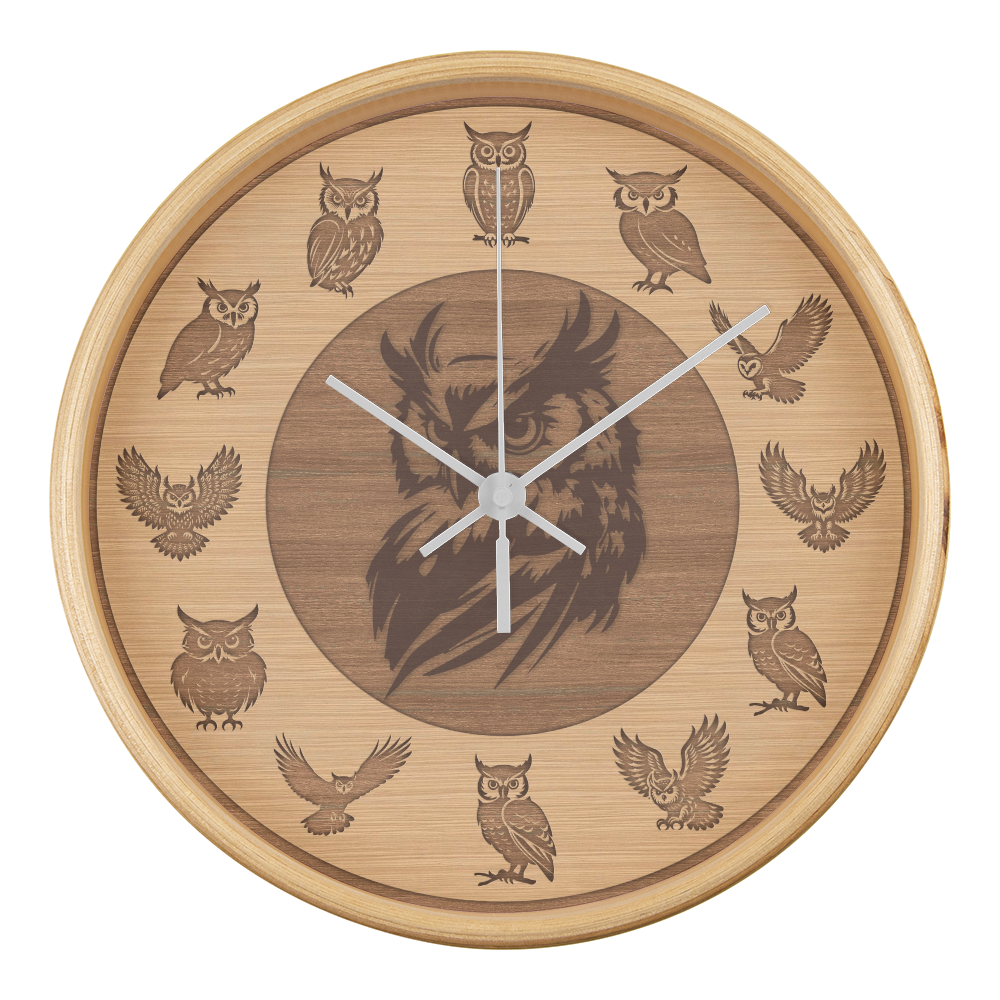 Wooden Owl Wall Clock - Rustic Wall Art, 10in Quartz, Owl Lover Gift, Farmhouse Decor, Cute Animal Accent