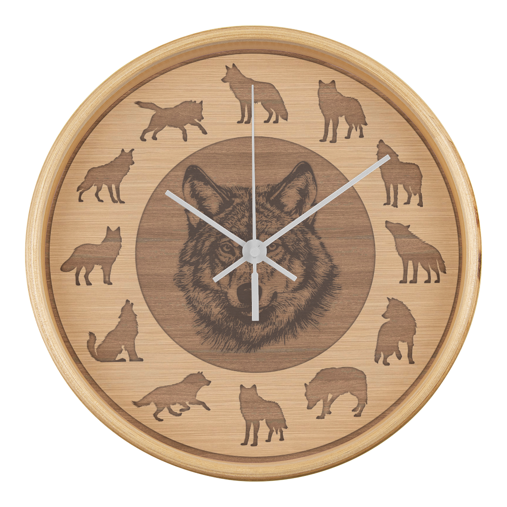 Wooden Frame Wolf Wall Clock - Rustic Silhouette, 10 Inch Quartz, Eco-Friendly Wildlife Gift, Farmhouse Decor, Mother's Day Gift
