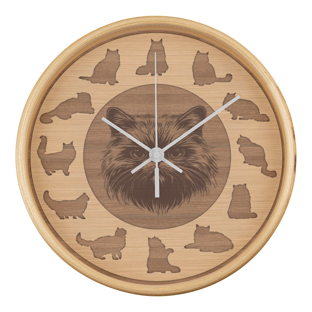 Wooden Persian Cat Wall Clock - Rustic Wall Art, 10in Quartz, Cat Lover Gift, Farmhouse Decor, Nature Pet Accent for Home
