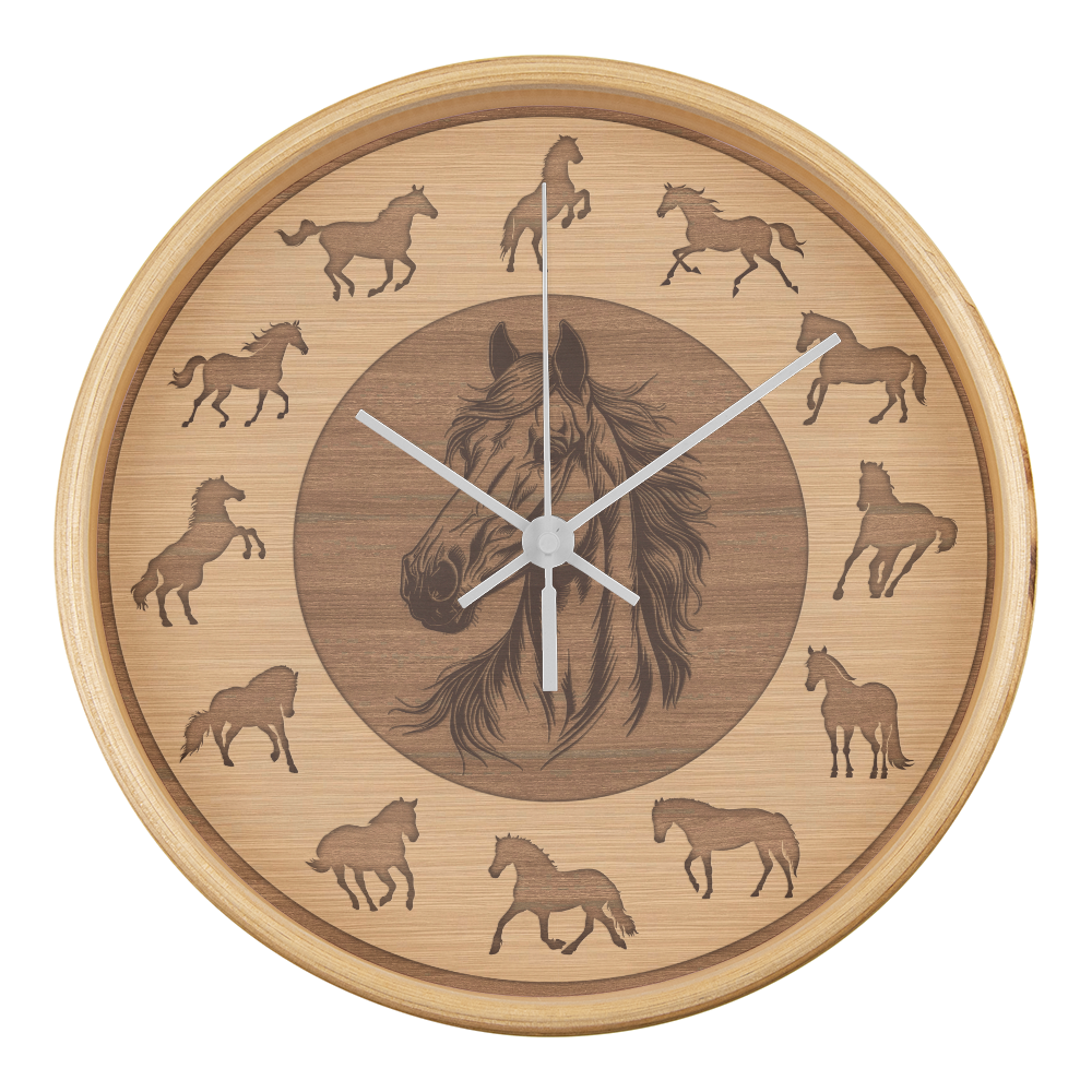 Wooden Horse Wall Clock - Rustic Wall Art, 10in Quartz, Horse Lover Gift, Farmhouse Decor, Cute Animal Accent