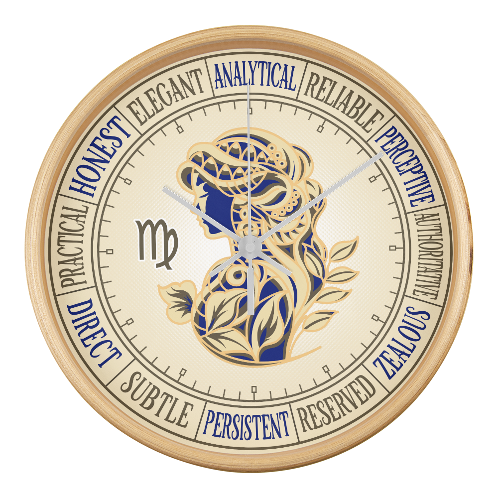 Virgo Wall Clock – Printed Zodiac Silhouette Art, Gift for Astrology Lovers, Celestial Home Decor, 10” Clock