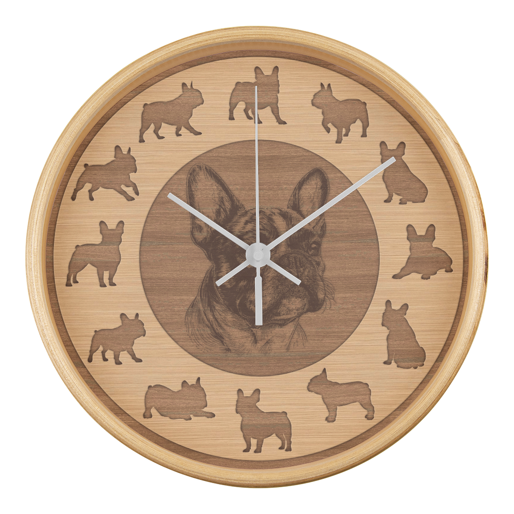 Wooden French Bulldog Wall Clock - Rustic Wall Art, 10in Quartz, Dog Lover Gift, Farmhouse Decor, Cute Pet Accent