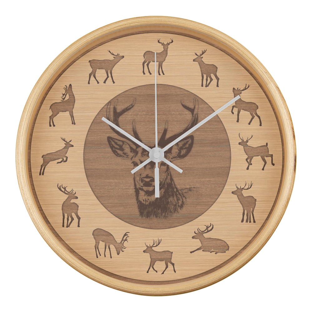 Wooden Frame Deer Wall Clock - Rustic Wall Art, 10in Quartz, Wildlife Gift, Farmhouse Decor, Nature Lover Cabin Accent for Home