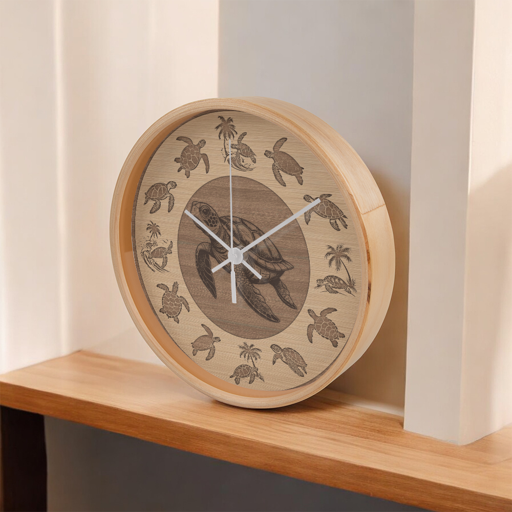 Wooden Sea Turtle Wall Clock - Rustic Wall Art, 10in Quartz, Turtle Lover Gift, Coastal Decor, Ocean Accent