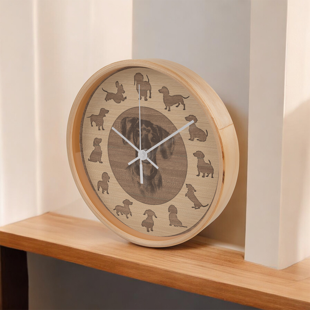 Wooden Dachshund Wall Clock - Rustic Wall Art, 10in Quartz, Dog Lover Gift, Farmhouse Decor, Cute Pet Accent