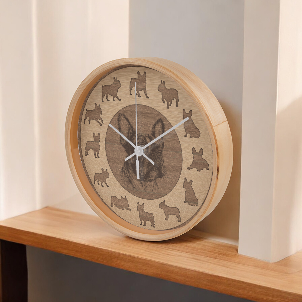 Wooden French Bulldog Wall Clock - Rustic Wall Art, 10in Quartz, Dog Lover Gift, Farmhouse Decor, Cute Pet Accent