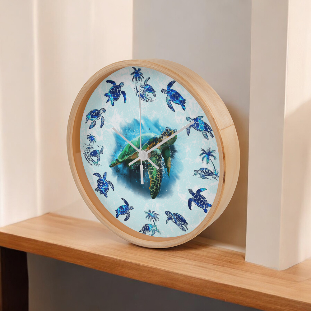 Wooden Sea Turtle Wall Clock - Rustic Wall Art, 10in Quartz, Turtle Lover Gift, Coastal Decor, Ocean Accent