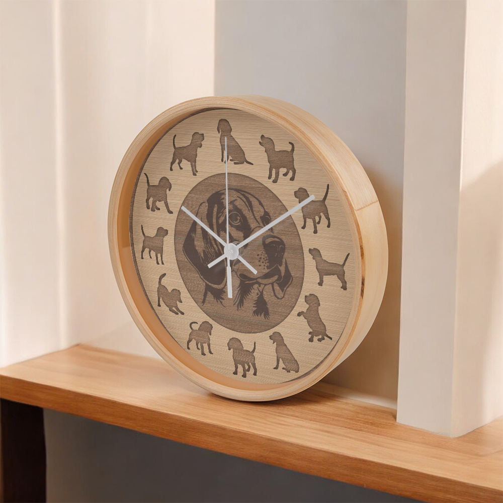 Wood Frame Beagle Wall Clock - Minimalist Silhouette, 10 Inch Quartz, Eco-Friendly Dog Gift, Nordic Pet Decor, Mother's Day Gift