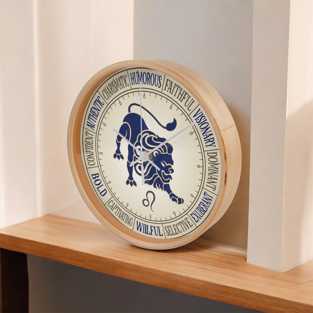Leo Wood Frame 10” Wall Clock - Astrology Wall Art, Leo Lover Gift, Zodiac Decor, Leo Zodiac Art