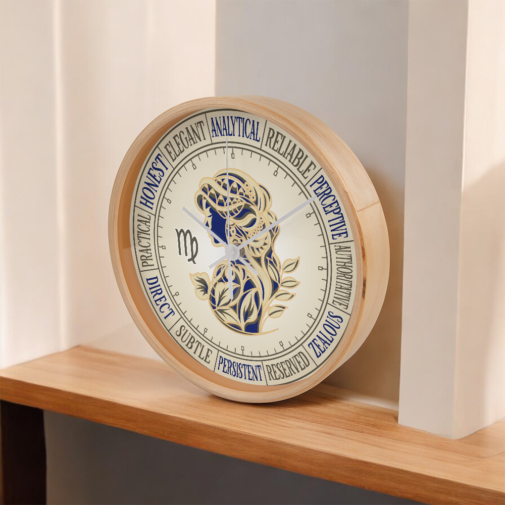 Virgo Wall Clock – Printed Zodiac Silhouette Art, Gift for Astrology Lovers, Celestial Home Decor, 10” Clock