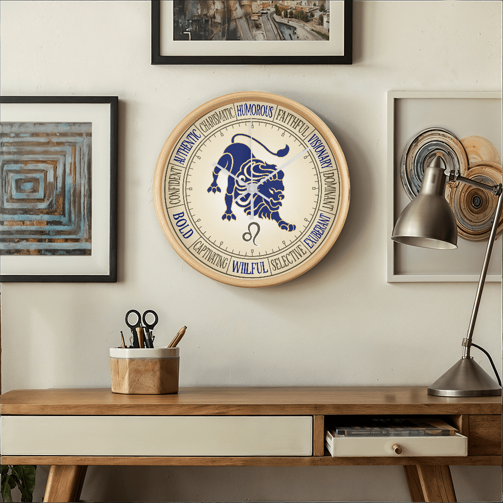 Leo Wood Frame 10” Wall Clock - Astrology Wall Art, Leo Lover Gift, Zodiac Decor, Leo Zodiac Art
