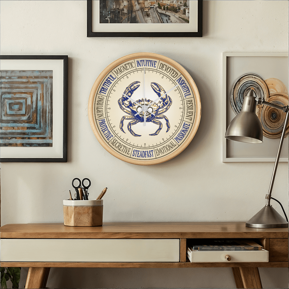 Cancer Wall Clock – Zodiac Decor, Astrology Gift, Cancer Zodiac Art, Horoscope Wall Art