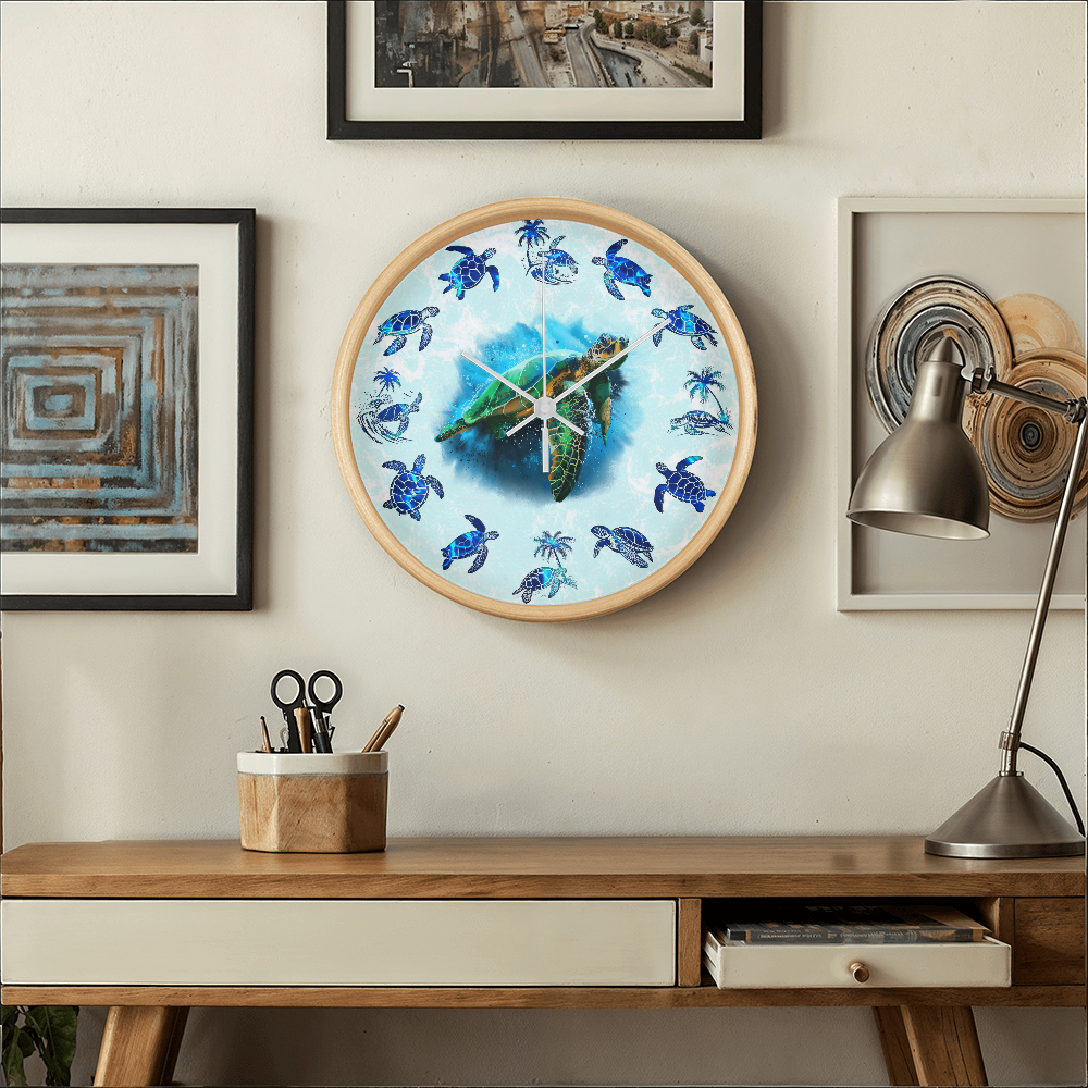 Wooden Sea Turtle Wall Clock - Rustic Wall Art, 10in Quartz, Turtle Lover Gift, Coastal Decor, Ocean Accent
