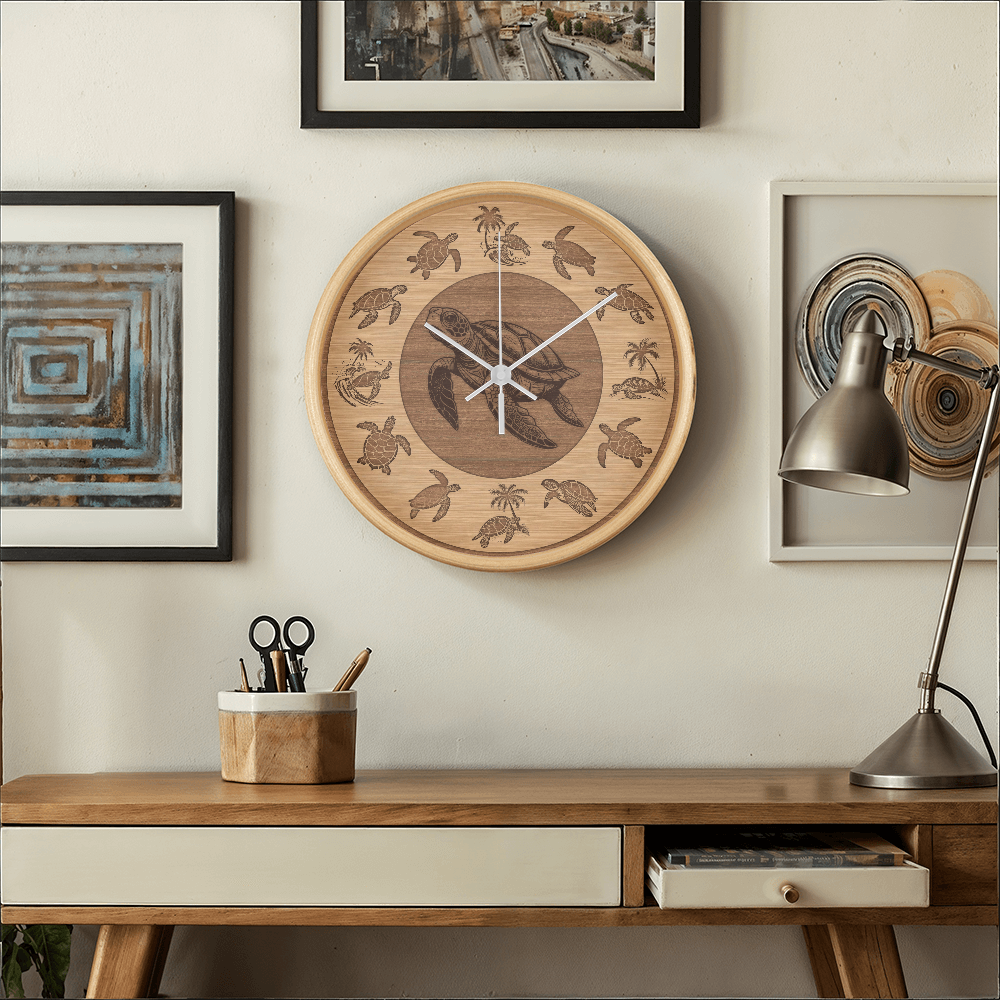 Wooden Sea Turtle Wall Clock - Rustic Wall Art, 10in Quartz, Turtle Lover Gift, Coastal Decor, Ocean Accent