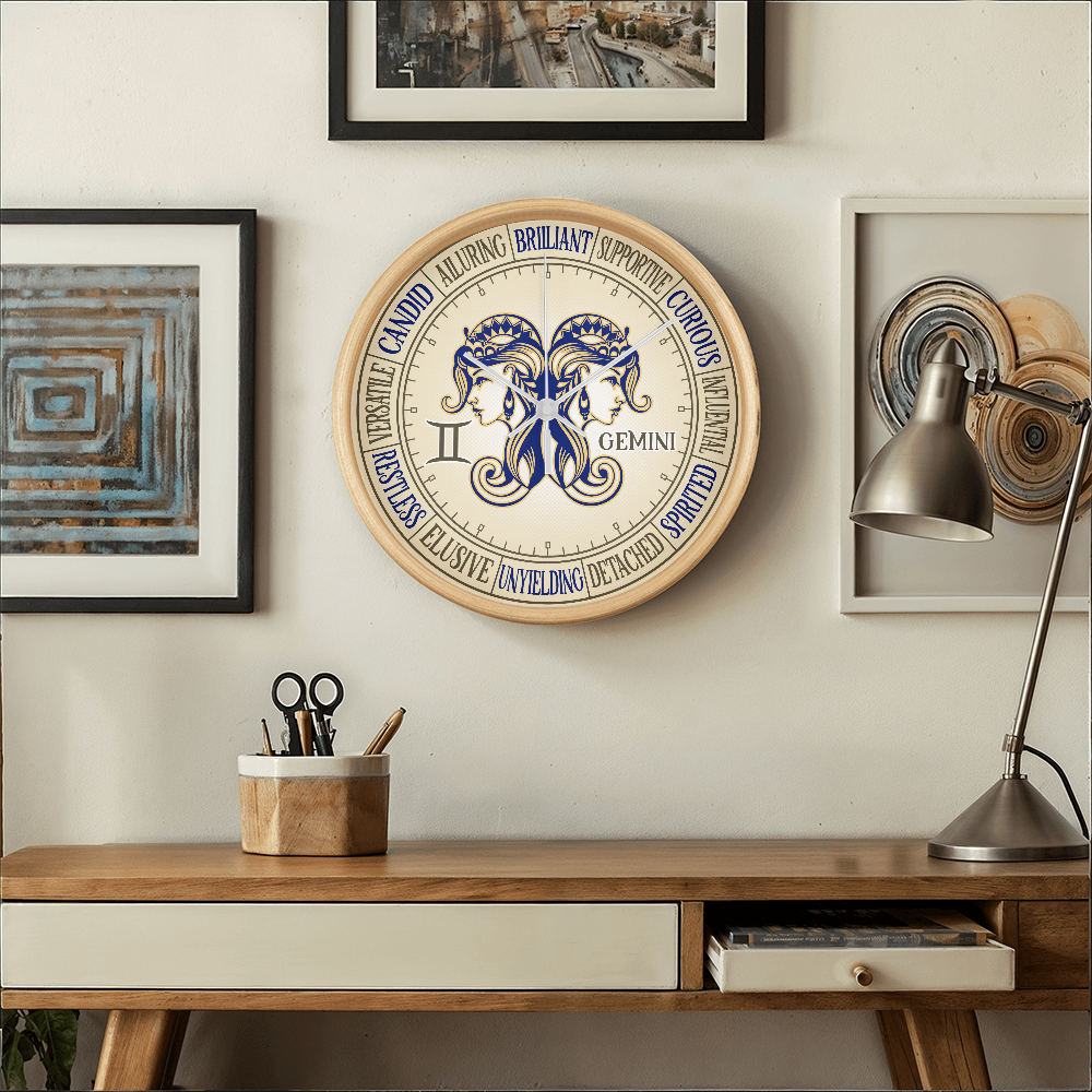 Gemini Wall Clock - Astrology Wall Art, Gemini Lover Gift, Zodiac Decor, Gemini Constellation Present