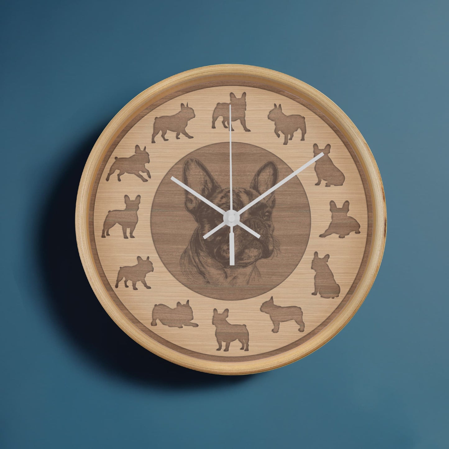 Wooden French Bulldog Wall Clock - Rustic Wall Art, 10in Quartz, Dog Lover Gift, Farmhouse Decor, Cute Pet Accent