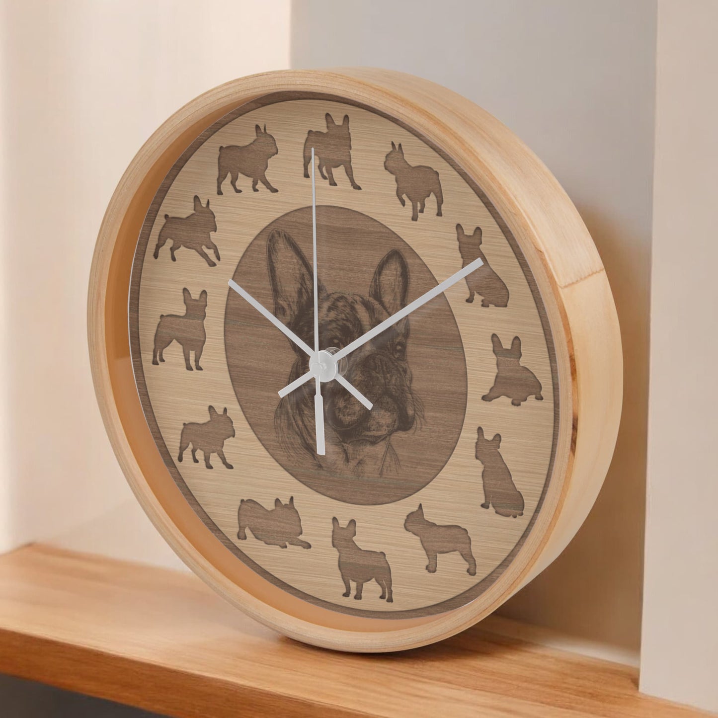 Wooden French Bulldog Wall Clock - Rustic Wall Art, 10in Quartz, Dog Lover Gift, Farmhouse Decor, Cute Pet Accent