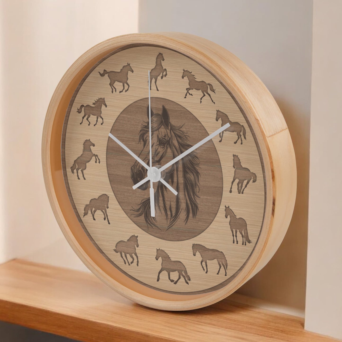 Wooden Horse Wall Clock - Rustic Wall Art, 10in Quartz, Horse Lover Gift, Farmhouse Decor, Cute Animal Accent