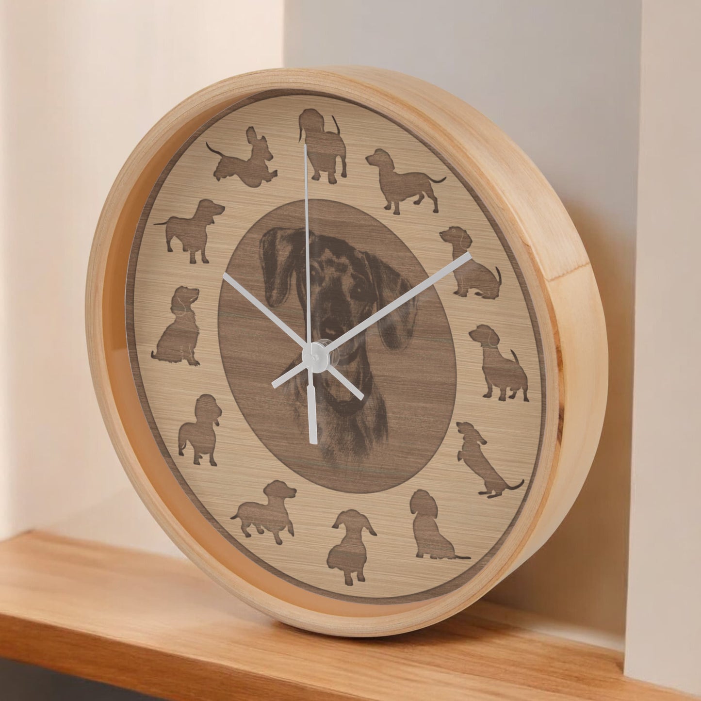 Wooden Dachshund Wall Clock - Rustic Wall Art, 10in Quartz, Dog Lover Gift, Farmhouse Decor, Cute Pet Accent