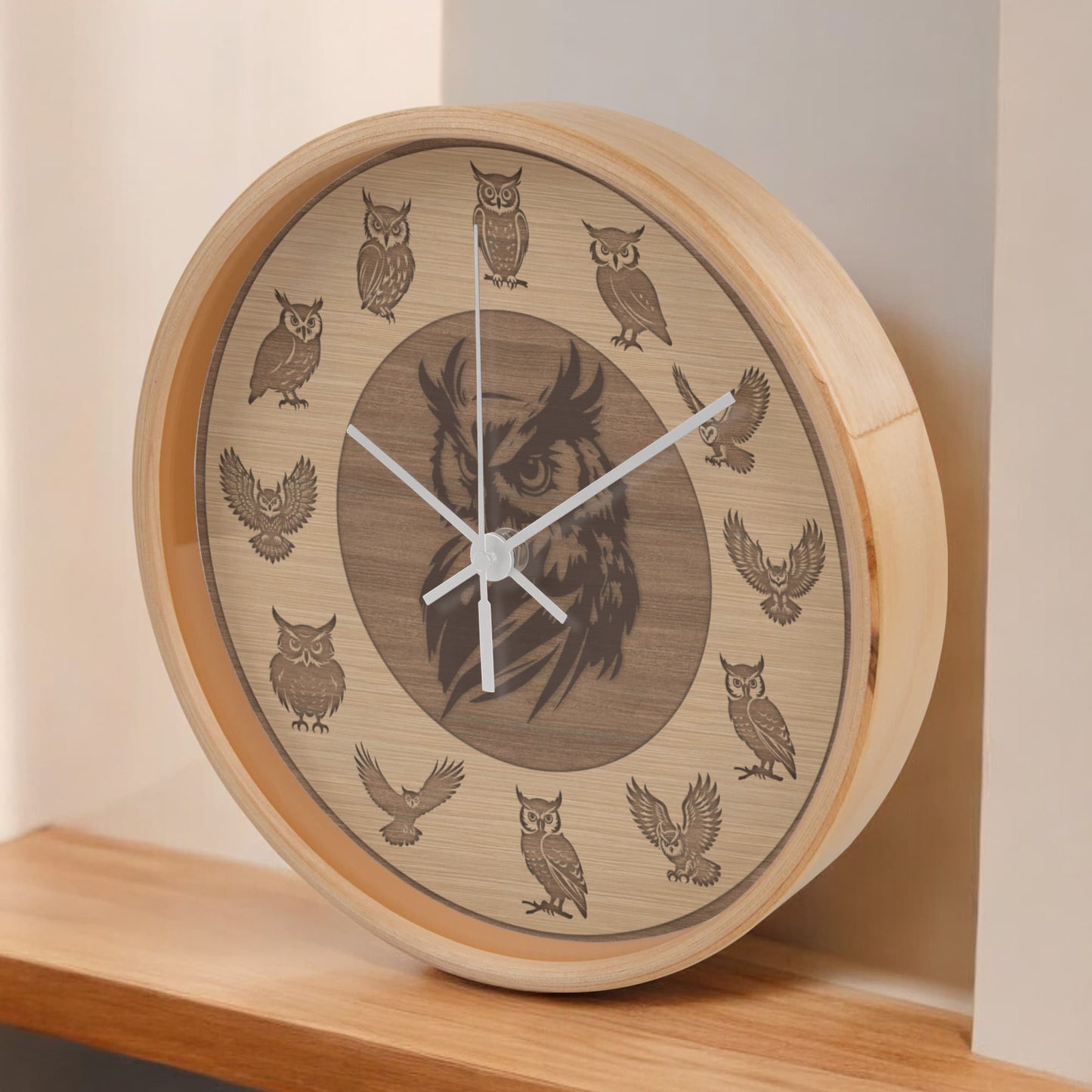 Wooden Owl Wall Clock - Rustic Wall Art, 10in Quartz, Owl Lover Gift, Farmhouse Decor, Cute Animal Accent