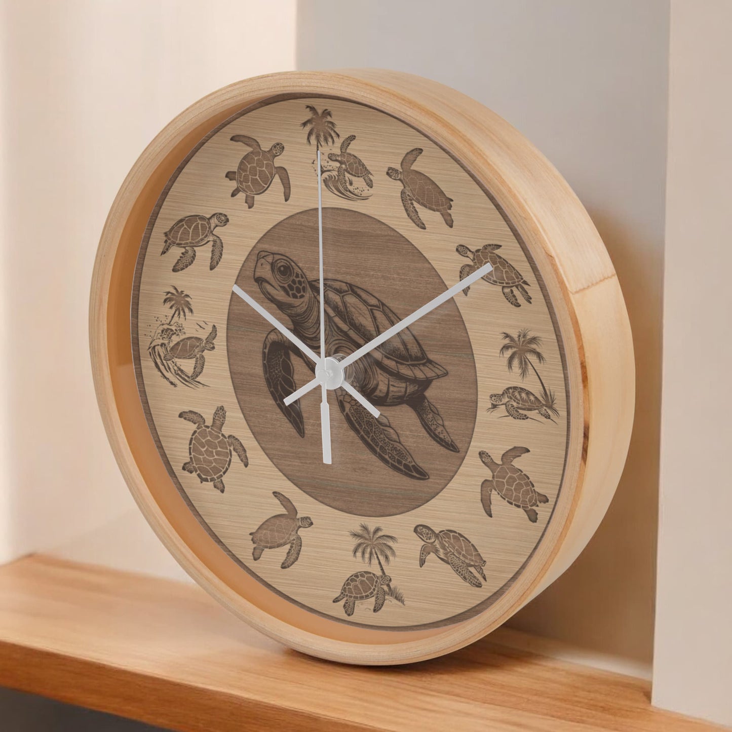 Wooden Sea Turtle Wall Clock - Rustic Wall Art, 10in Quartz, Turtle Lover Gift, Coastal Decor, Ocean Accent