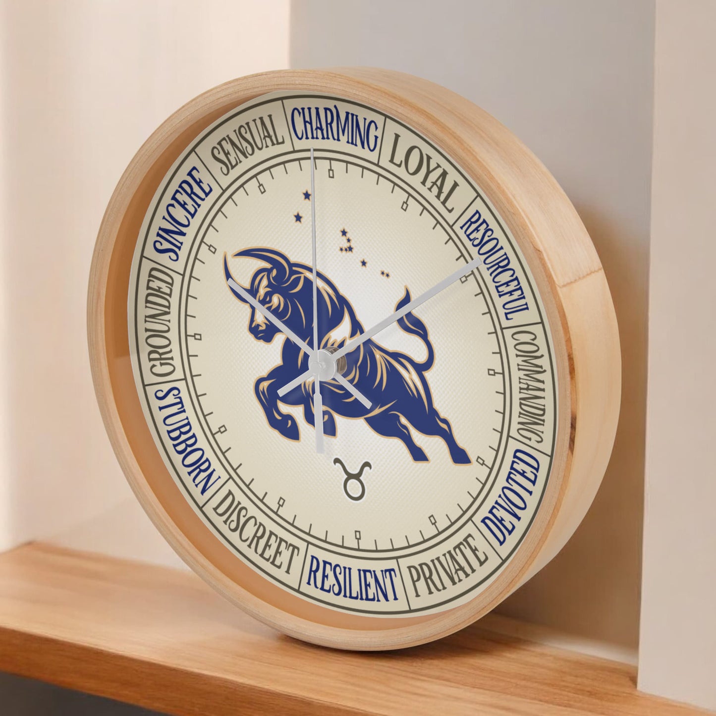 Taurus Wood Frame 10” Wall Clock - Astrology Wall Art, Taurus Lover Gift, Zodiac Decor, Taurus Constellation