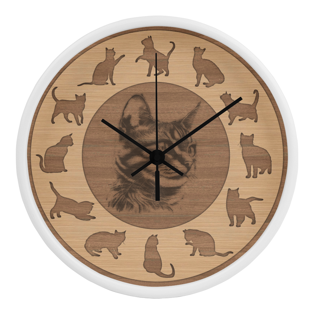 Perfect Wood Frame 10" Wall Clock - Great Gift for Cat Lovers Animal Lovers Pet Rescuers, Mother Day, Father Day or Any Special Occasion.