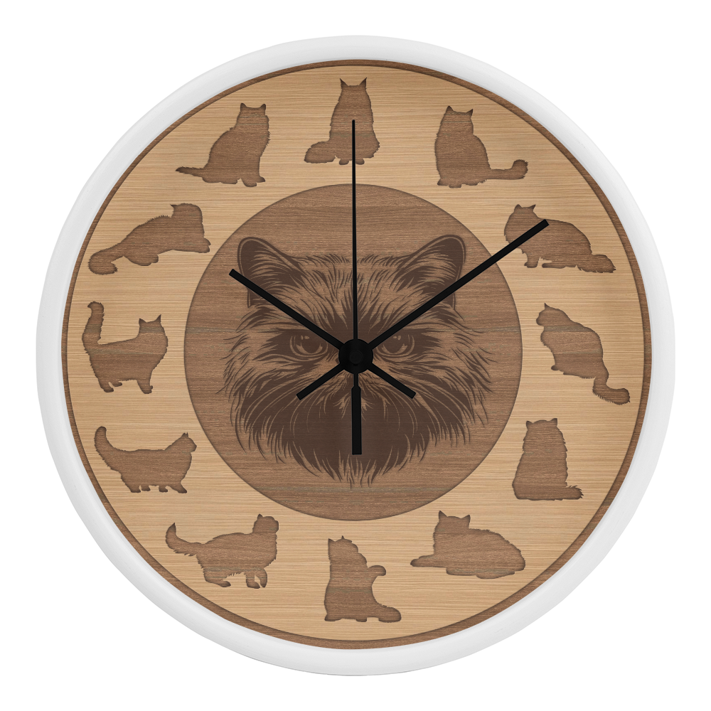 Wooden Persian Cat Wall Clock - Rustic Wall Art, 10in Quartz, Cat Lover Gift, Farmhouse Decor, Nature Pet Accent for Home