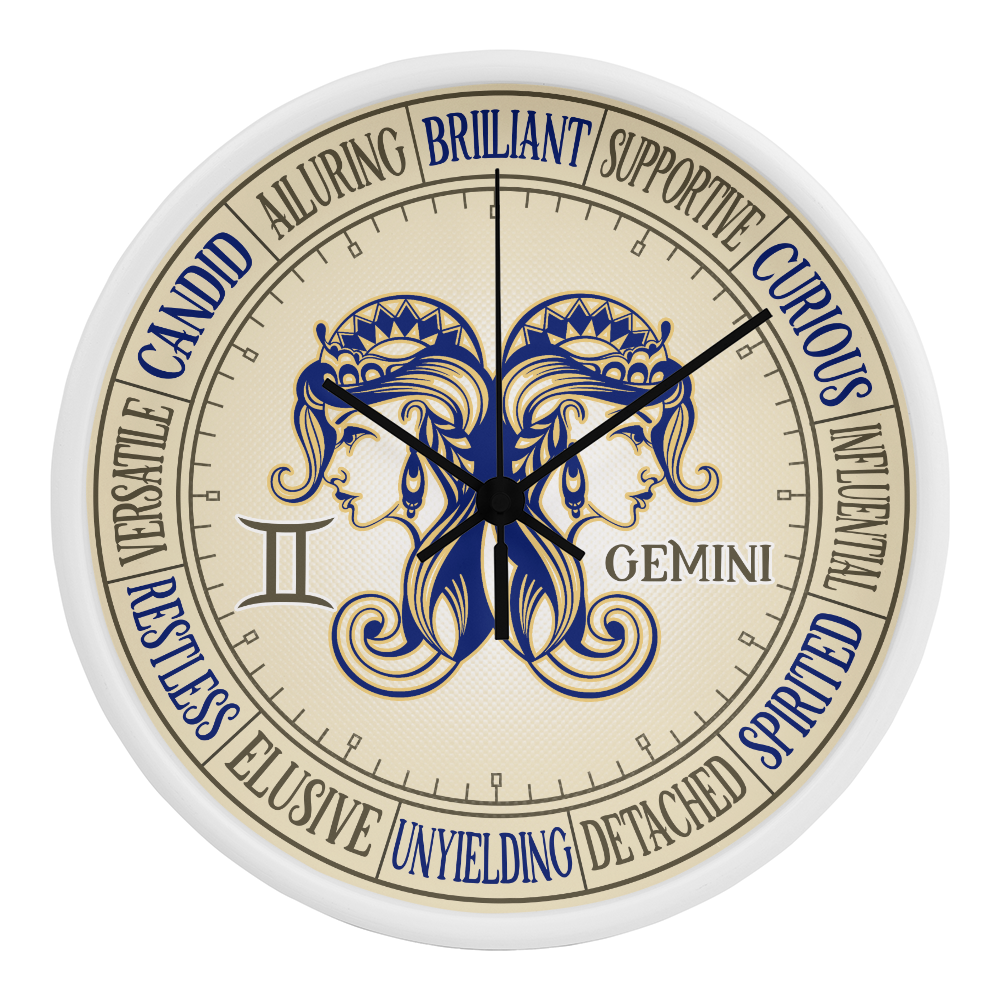 Gemini Wall Clock - Astrology Wall Art, Gemini Lover Gift, Zodiac Decor, Gemini Constellation Present