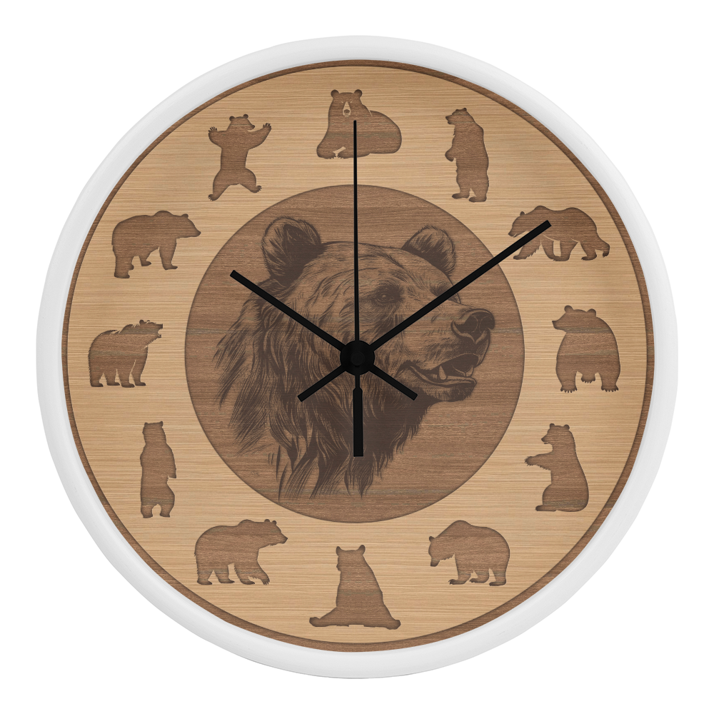 Wood Frame Bear Wall Clock - Modern Wall Art, 10in Quartz, Wildlife Gift, Sleek Decor, Nature Lover Urban Accent for Home Gift