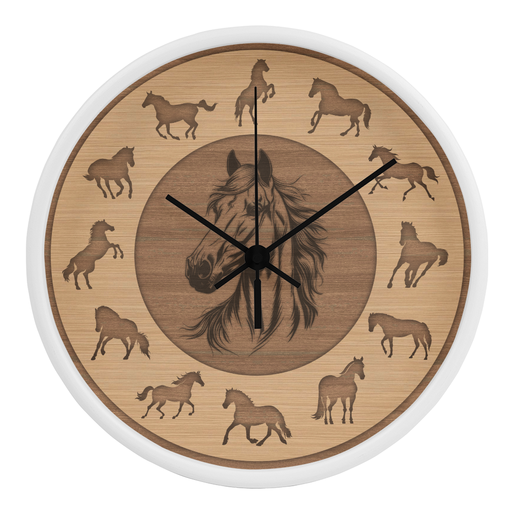 Perfect Wood Frame 10" Wall Clock - Great Gift for Horse Owners Animal Lovers Pet Rescuers, Mother Day, Father Day or Any Special Occasion.