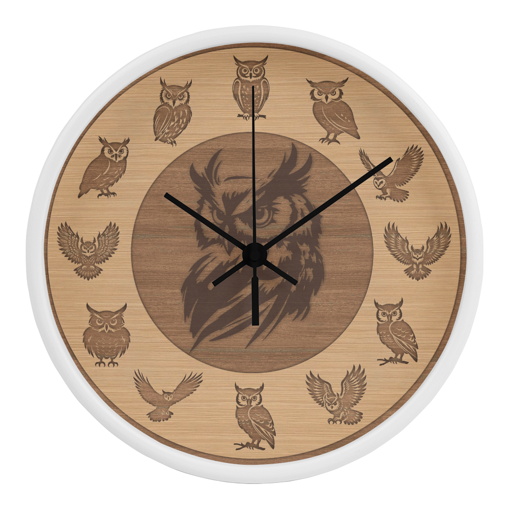 Wooden Owl Wall Clock - Rustic Wall Art, 10in Quartz, Owl Lover Gift, Farmhouse Decor, Cute Animal Accent