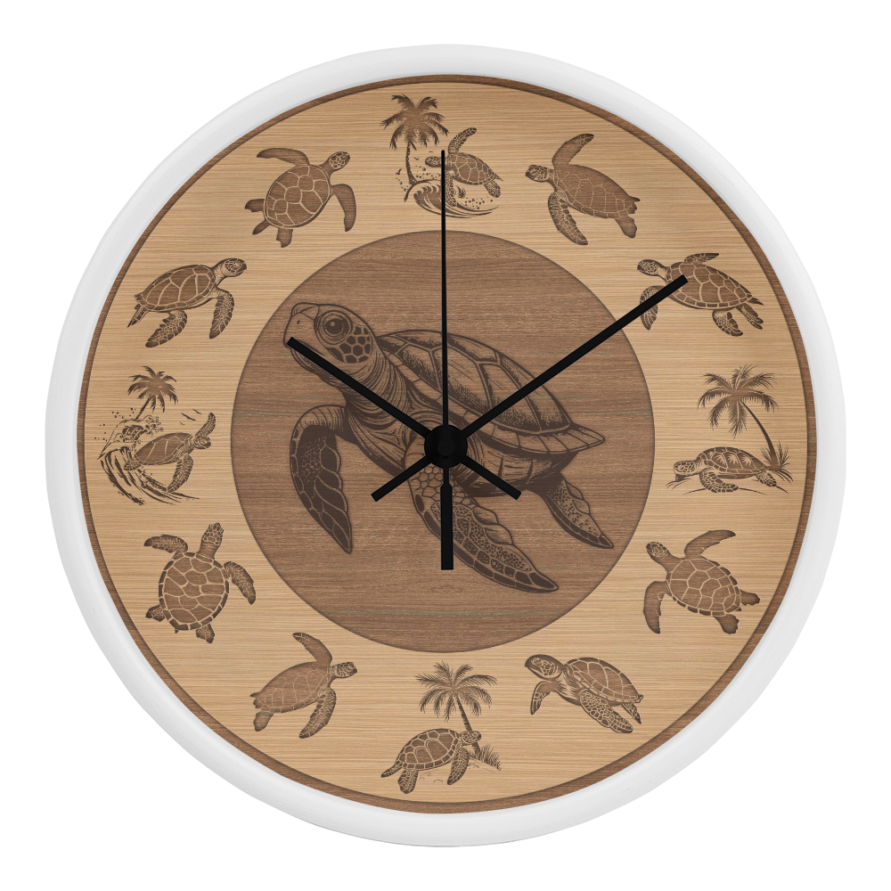 Wooden Sea Turtle Wall Clock - Rustic Wall Art, 10in Quartz, Turtle Lover Gift, Coastal Decor, Ocean Accent
