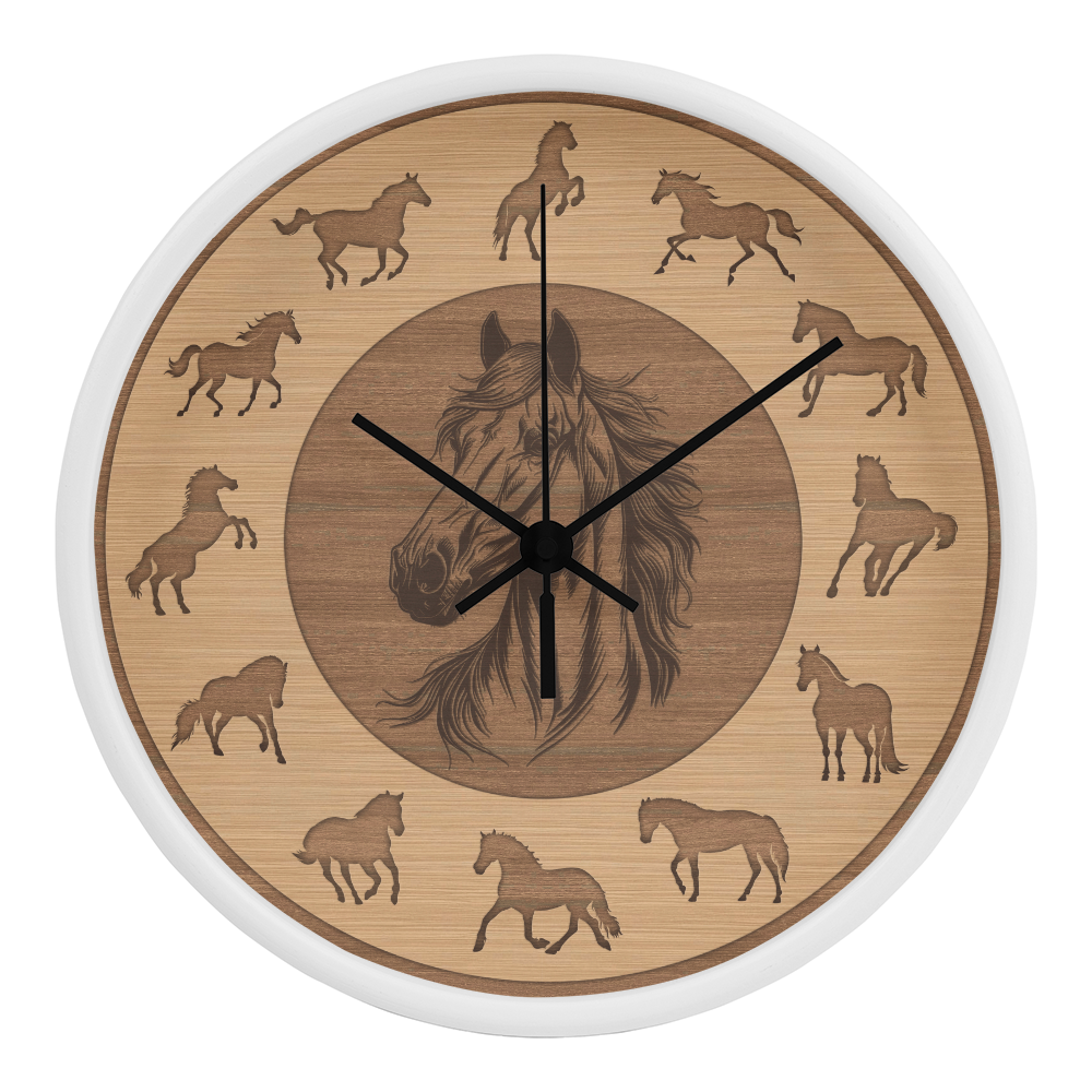 Wooden Horse Wall Clock - Rustic Wall Art, 10in Quartz, Horse Lover Gift, Farmhouse Decor, Cute Animal Accent