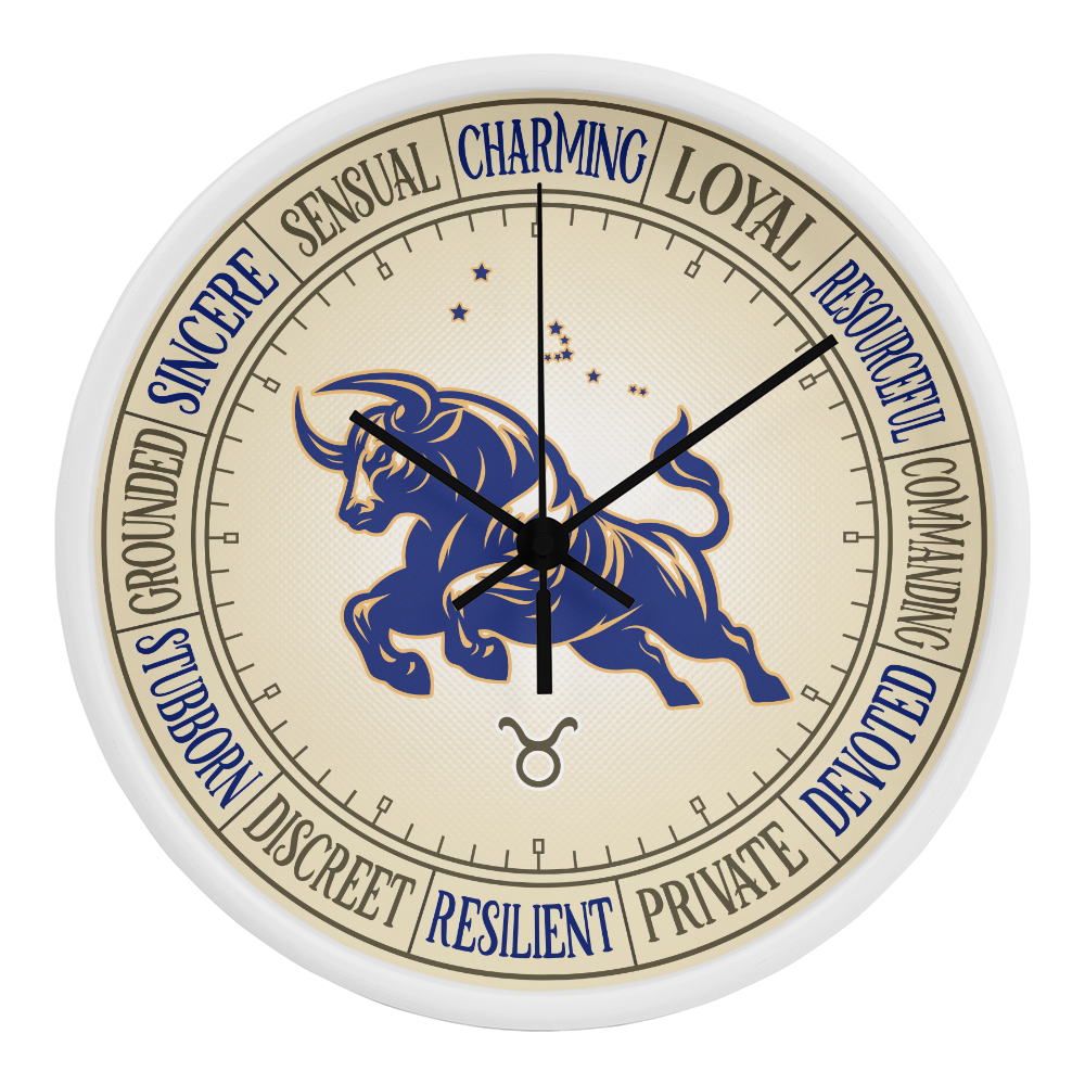 Taurus Wood Frame 10” Wall Clock - Astrology Wall Art, Taurus Lover Gift, Zodiac Decor, Taurus Constellation