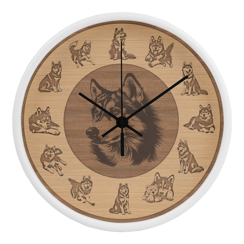 Sentimental Heartfelt Wood Frame  Husky Dog Wall Clock - Perfect Pet Lover Gift!