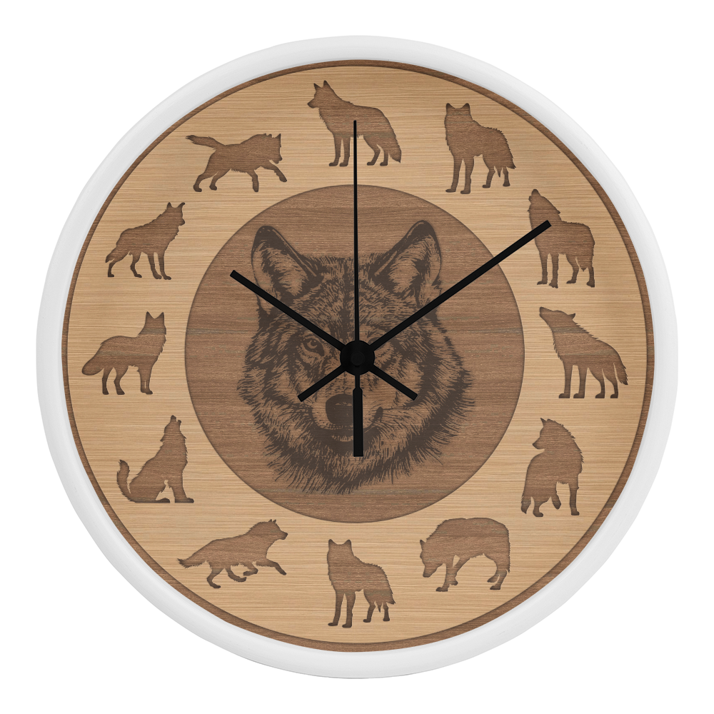 Wooden Frame Wolf Wall Clock - Rustic Silhouette, 10 Inch Quartz, Eco-Friendly Wildlife Gift, Farmhouse Decor, Mother's Day Gift
