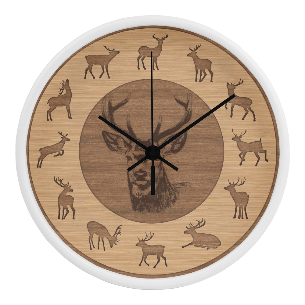 Wooden Frame Deer Wall Clock - Rustic Wall Art, 10in Quartz, Wildlife Gift, Farmhouse Decor, Nature Lover Cabin Accent for Home