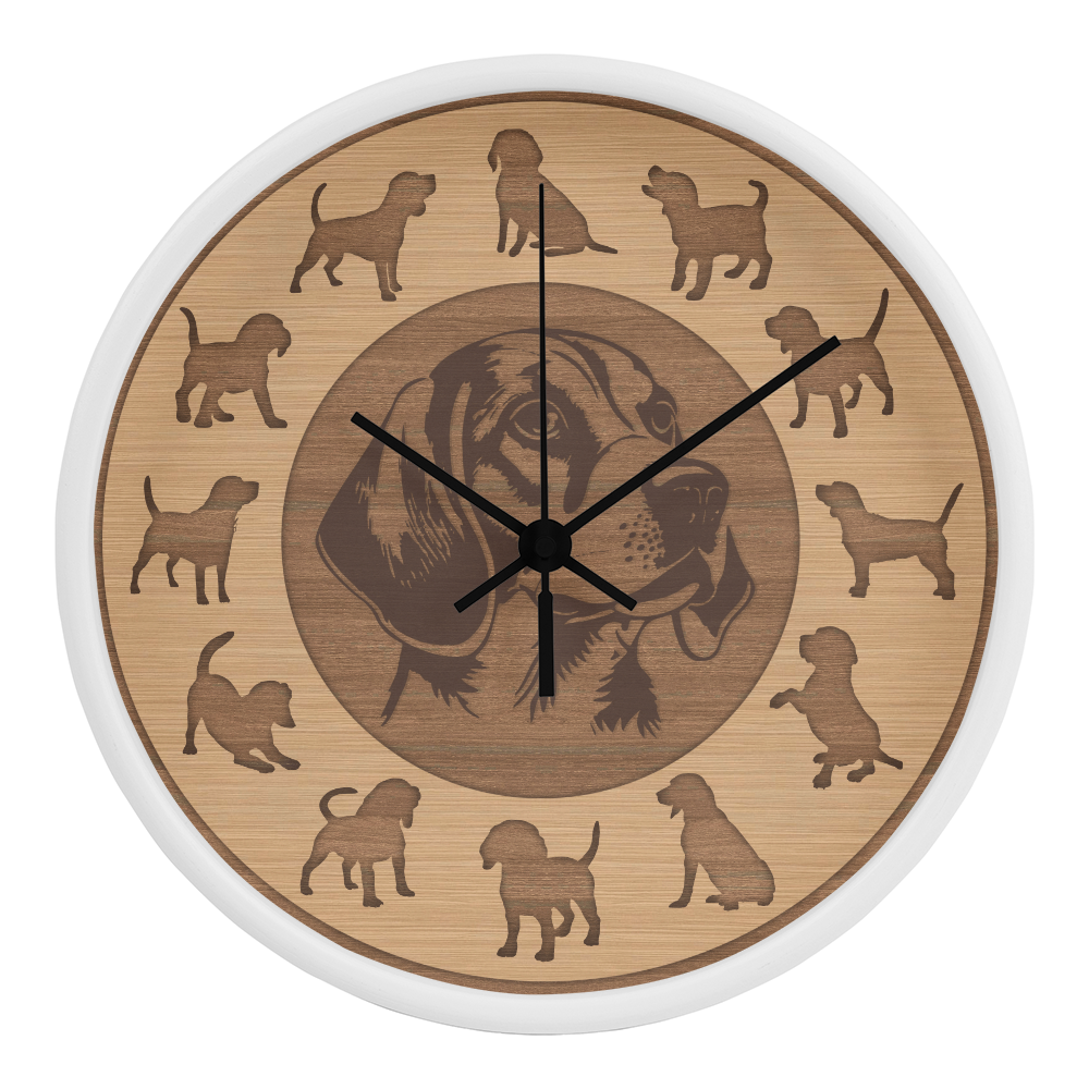Wood Frame Beagle Wall Clock - Minimalist Silhouette, 10 Inch Quartz, Eco-Friendly Dog Gift, Nordic Pet Decor, Mother's Day Gift