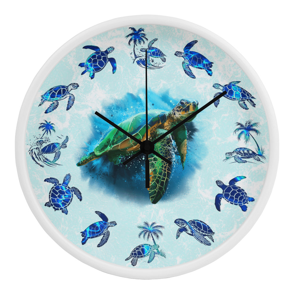 Wooden Sea Turtle Wall Clock - Rustic Wall Art, 10in Quartz, Turtle Lover Gift, Coastal Decor, Ocean Accent