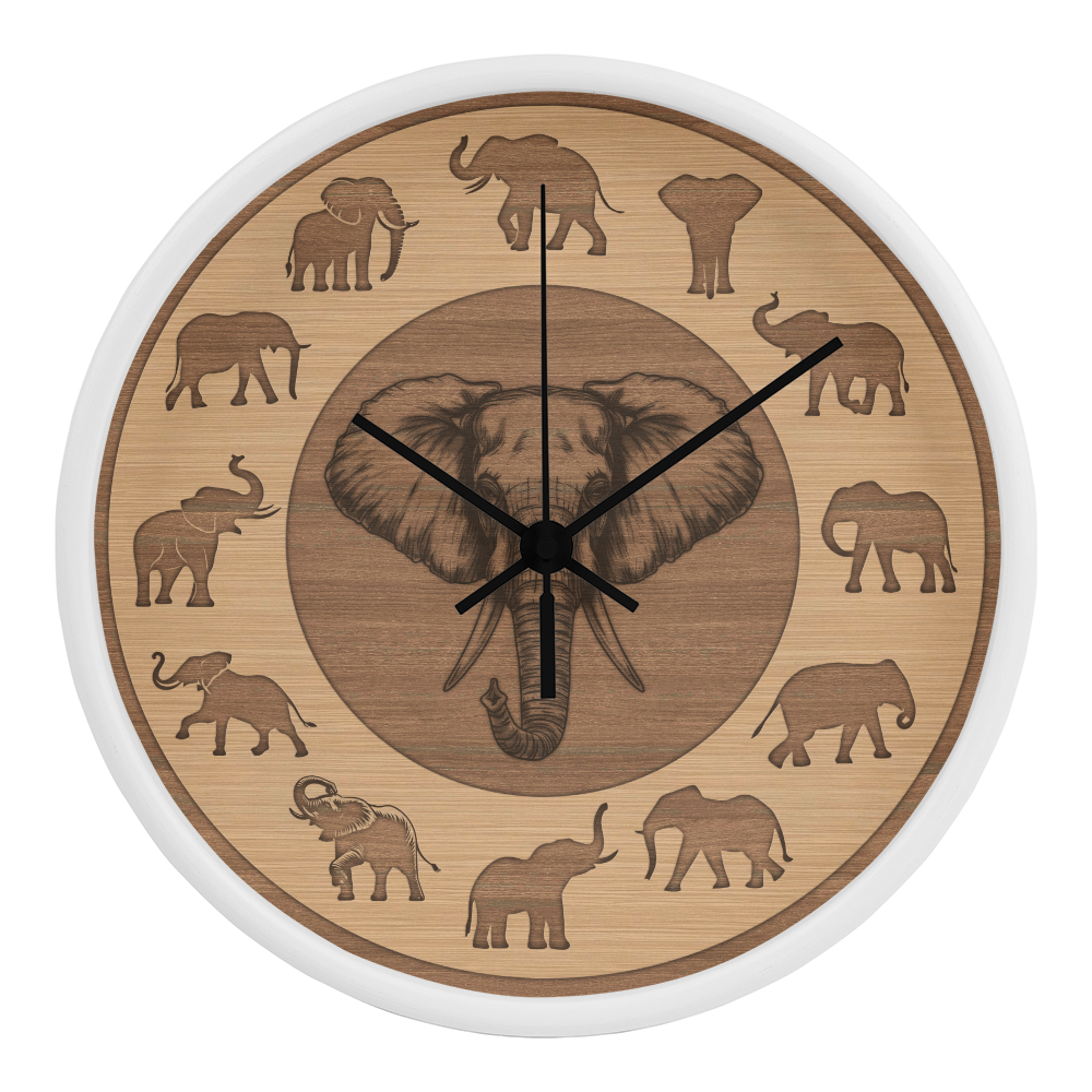 Perfect Wood Frame 10" Wall Clock - Great Gift for Elephant Lovers Animal Lovers Pet Rescuers, Mother Day, Father Day or Any Special Occasion.