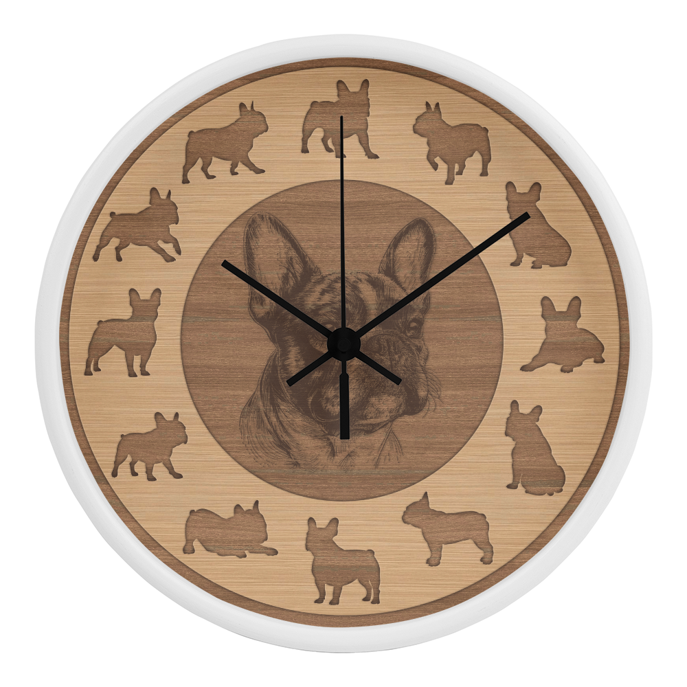 Wooden French Bulldog Wall Clock - Rustic Wall Art, 10in Quartz, Dog Lover Gift, Farmhouse Decor, Cute Pet Accent
