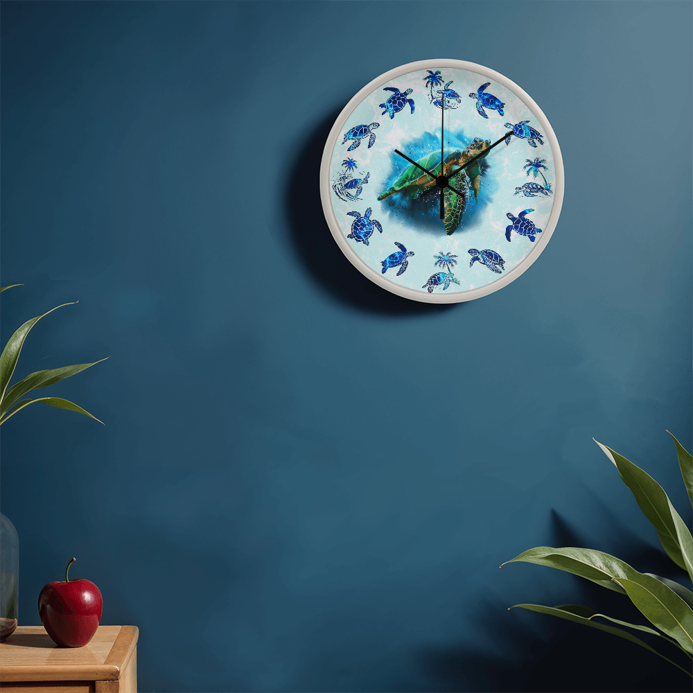 Wooden Sea Turtle Wall Clock - Rustic Wall Art, 10in Quartz, Turtle Lover Gift, Coastal Decor, Ocean Accent