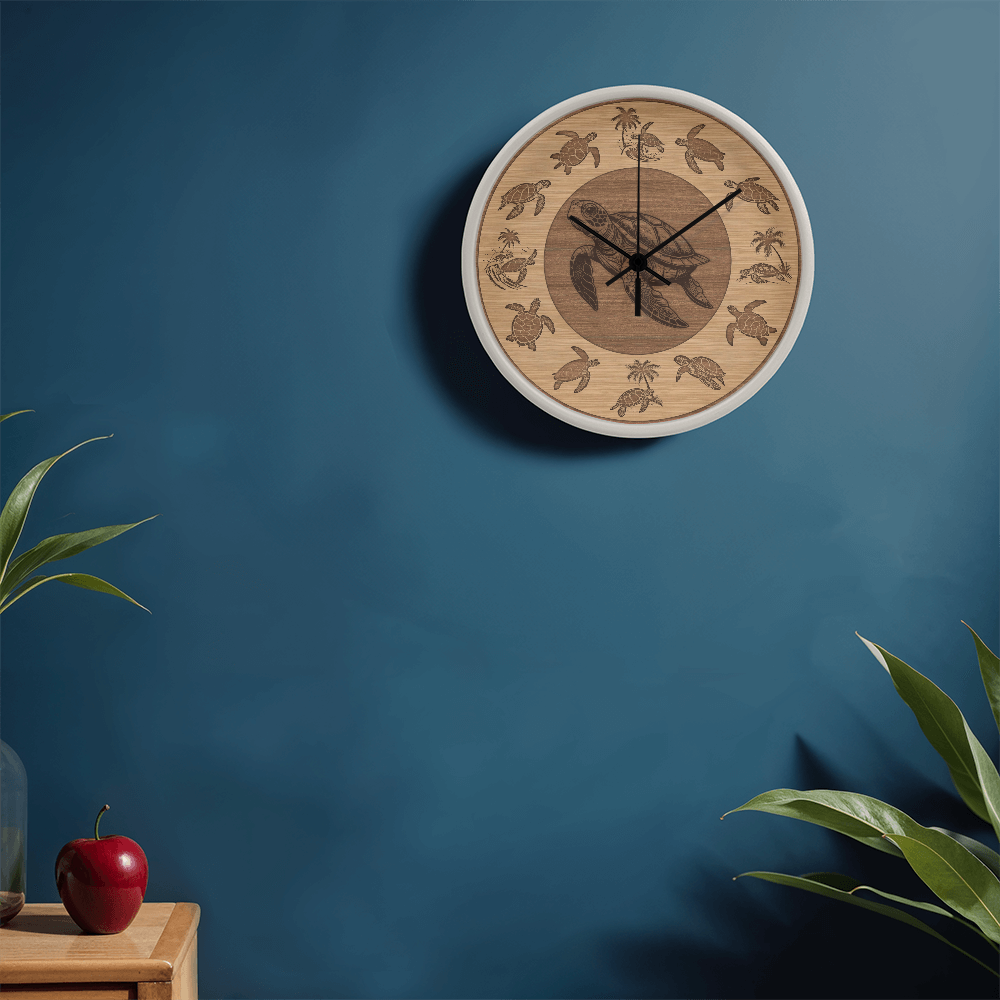 Wooden Sea Turtle Wall Clock - Rustic Wall Art, 10in Quartz, Turtle Lover Gift, Coastal Decor, Ocean Accent