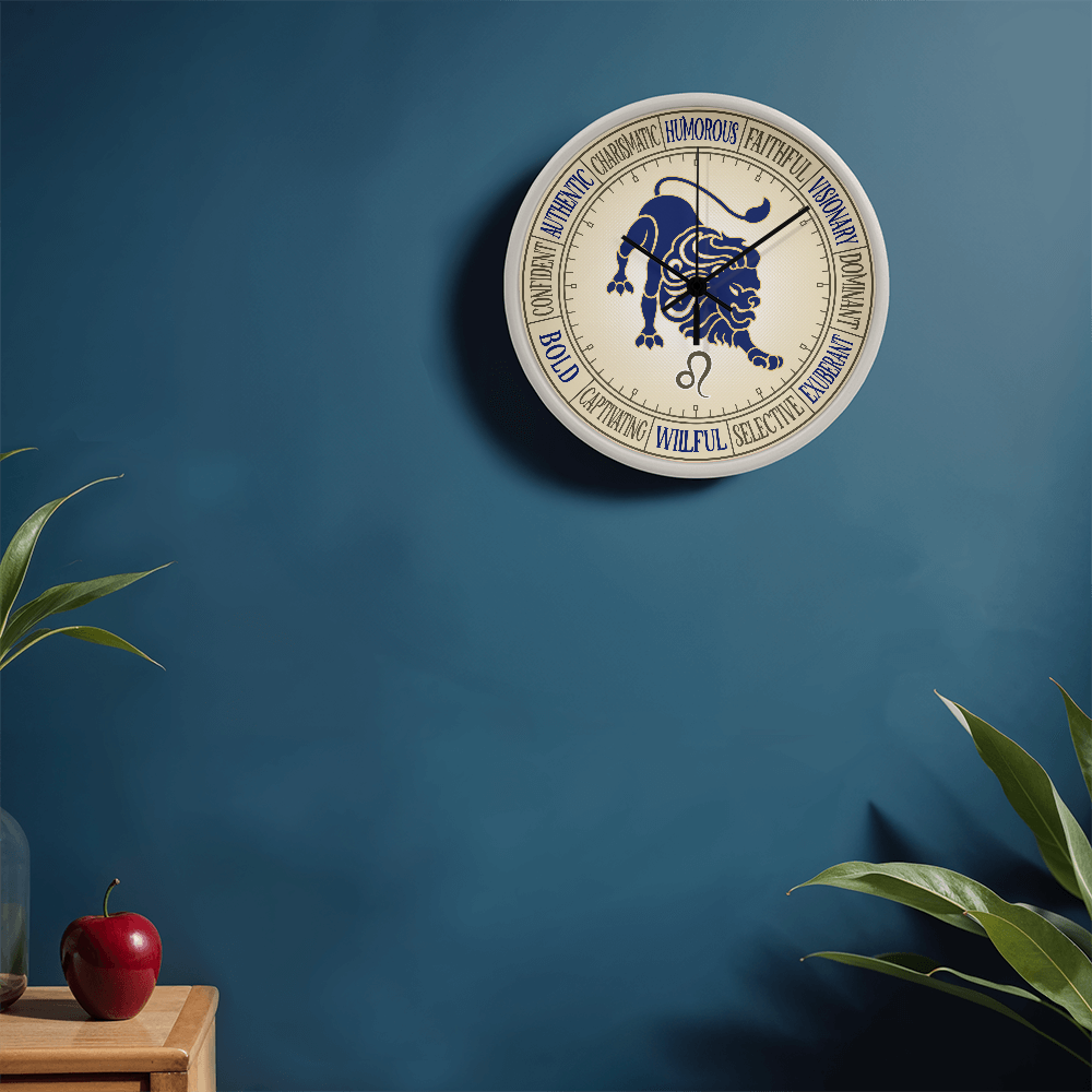 Leo Wood Frame 10” Wall Clock - Astrology Wall Art, Leo Lover Gift, Zodiac Decor, Leo Zodiac Art
